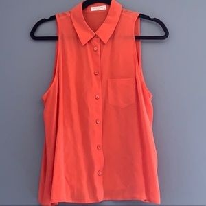 Equipment 100% silk sleeveless button down top